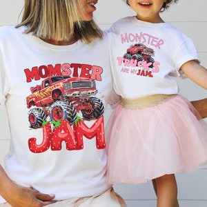 Matching Mama Mini Mother Daughter Monster Truck Pink Birthday Party Gift Shirt, Monster Truck Jam Tour Event Show Group Shirt
Family Matching Dad Brother Momster Dadster Kidster Monster Trucks are My Jam Shirt, Toddler Girl, Teenage , Kid Gift