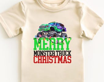 Monster Truck Christmas T-Shirt: Holiday Pajama PJs - Great Gift For Kids and Monster Truck Enthusiasts - Merry Monster Truck Christmas Tee