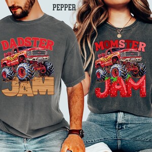 Momster Dadster Jam Monster Truck Jam Comfort Colors Pepper Birthday Boy Dude Pit Crew Party Family Matching Shirt. Strawberry Letters.