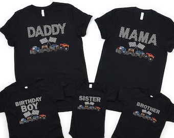 Monster Truck Birthday Shirt: Pit Crew Family Matching Tees