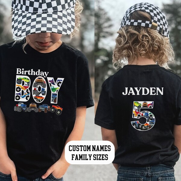 Custom Name Monster Truck Birthday Shirt, Birthday Boy, Monster Truck Jam, Matching Family, Boy Mama Dad Dada Brother Sister Mimi, Pink