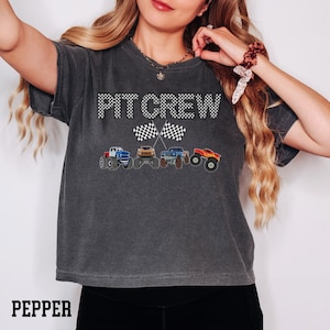 Crop Top Pit Crew Monster Truck Jam Birthday Party Boy Mama, Comfort Colors Boxy Tee, New Mom Boy Baby Shower Gift Group Monster Truck Mama