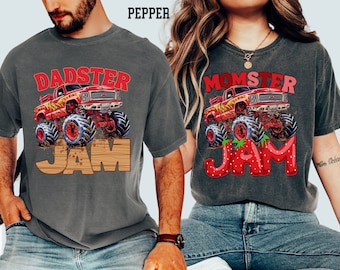 Comfort Colors Monster Truck Jam Birthday Shirt: Momster Dadster Kidster
