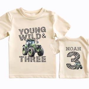 Young Wild and Three Tractor Birthday Shirt: 3rd Birthday Outfit