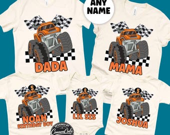 Monster Truck Jam Toro Bull Loco Personalized Family Matching T-Shirts with Optional Back Print Name Age, Birthday Boy Party Shirt, Race Day