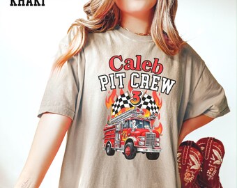 Firetruck Birthday Shirt: Mama's Custom Name Age, Pit Crew Family Party Tee - Boy's Firetruck Theme Birthday party Tee Son Mom of Boy