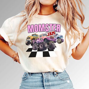 Momster Dadster Kidster Monster Truck Jam Shirt Pit Gift Mama Mama Dad Dada Chłopiec Dziewczynka Syn Wydarzenie Dopasowany Różowy Krótki Długi Rękaw Komfort Kolory