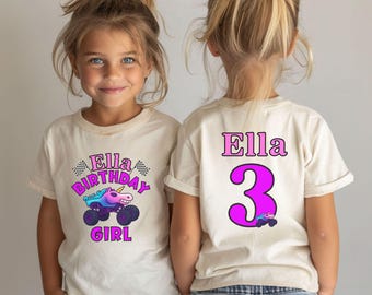 Girl's Unicorn Monster Truck Birthday party T-Shirt - Sparkle Smash Pink