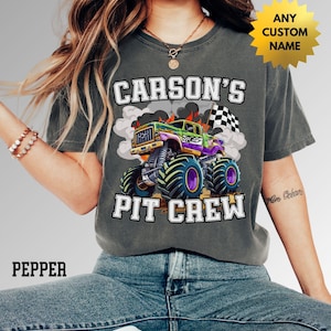 Comfort Colors Custom Name Monster Truck Jam Family Birthday Shirt, Birthday Boy Dude Shirt, Pit Crew, Mama Mom Dad Mimi Brother Sister Bday