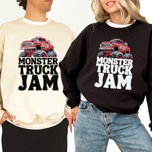 Monster Truck Jam Dopasowane rodzinne bluzy niemowlęce dla małych dzieci dla dorosłych duże czerwone opony do ciężarówek retro ekipa techniczna pary data grafika Y2k fajne 4X4
