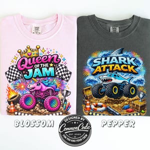 Camiseta de Monster Truck Ataque de Tiburón para Niños, Camiseta Monster Truck Jam, Camiseta con Gráfico de Tiburón, Conjunto con Tema de Carreras, Camiseta para Fiesta Familiar a Juego imagen 9