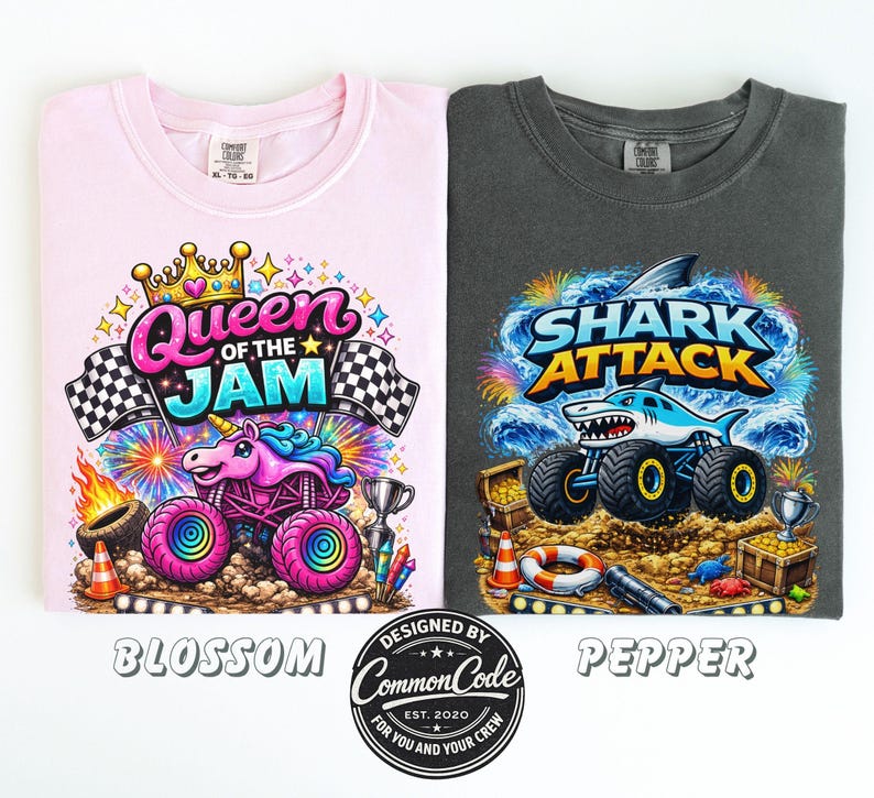 Camiseta de Monster Truck Ataque de Tiburón para Niños, Camiseta Monster Truck Jam, Camiseta con Gráfico de Tiburón, Conjunto con Tema de Carreras, Camiseta para Fiesta Familiar a Juego imagen 9