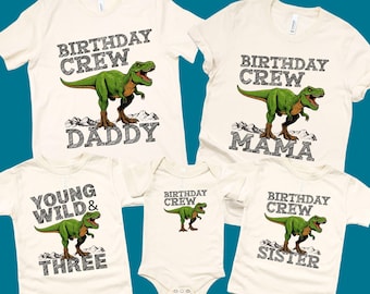 Dinosaur 3rd Birthday Shirt, Young Wild & Three, Custom Name