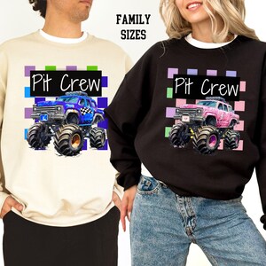 Monster Truck Jam Family Pit Crew Birthday Boy Girl Party Sweatshirt Mama Dada Group Maluch Dziecko Boże Narodzenie Baby Shower Prezent Mama Tata Gorące Samochody