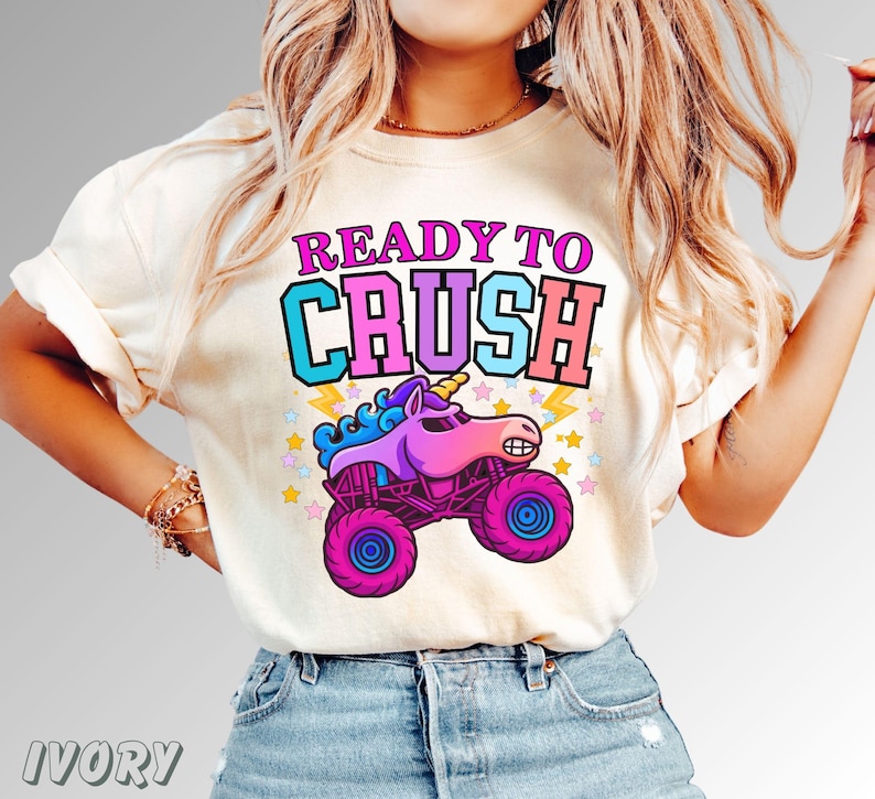 Ladies Girls comfort colors sparkle unicorn monster truck shirt