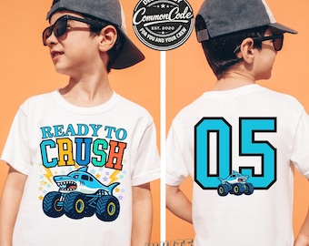 Boys Fifth Monster Truck Jam Birthday Tee, Family Matching Comfort Colors T-Shirt, Shark and Unicorn Theme Shirt, Retro Old School Style