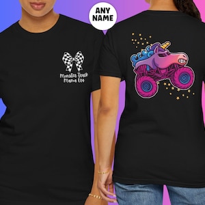 Camiseta personalizada de Monster Truck Mama con colores cómodos, camiseta gráfica de unicornio brillante a juego para niñas
