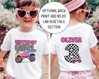 Rainbow Monster Truck Birthday Girl T-Shirt: Pit Crew Family Matching