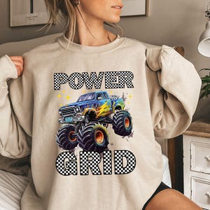 Monster Truck Jam Family Matching Sweatshirt Birthday Boy Dude Mama Dada Party Maluch Dziecko Baby Shower Ciąża Prezent Sweter Power Grid 2T