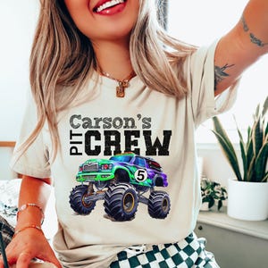 Spersonalizowane imię Pit Crew Monster Truck Jam Party Birthday Boy Dude Koszulki rodzinne, mama tata brat siostra, mama tata, pasujące, prezent wyścigowy dla