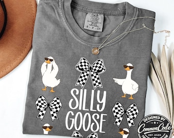 Goose Women's Comfort Colors T-Shirt, Funny Geese Tee For Boy's and Girl's, Youth Shirt, Checkered Flag Goose Shirt, Trendy Kids Graphic Tee