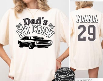 Dad's Birthday T-Shirt with family matching party tee's - Classic Race car Theme with black and white checkered flags - Custom Name 2-Sided