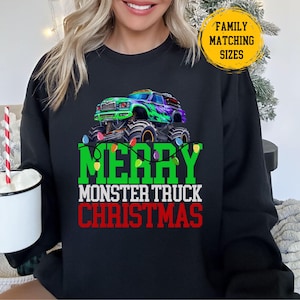 Kleinkind Frohe Weihnachten Monstertruck Sweatshirt, lustige Urlaub Foto Karte Shirt Junge Mama Dada Baby Outfit, hässliche Pullover für Kinder Party Geschenk