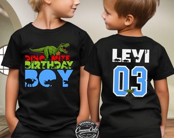 Dinosaur Birthday Boy Shirt Custom Name Age, Dino-Mite Family Matching Tee, T-Rex Pit Crew Party Shirt, Toddler Kids Adult Birthday Gift
