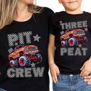 Monster Truck Jam Thema Jongens Verjaardagsfeestje Custom T-shirt - Familie bijpassende Pit Crew Print Ontwerp Voorkant Achterkant Gepersonaliseerde Naam Leeftijd afbeelding 6