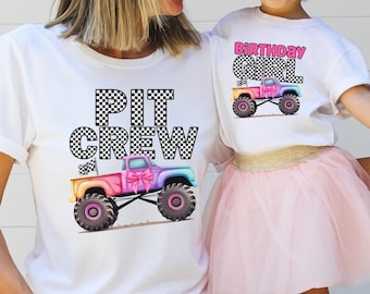 Girls Monster Truck Birthday Shirt: Pit Crew Family Matching Tee