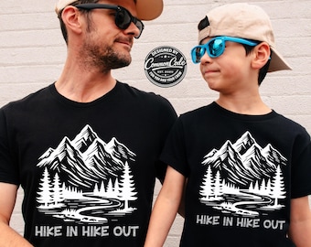 Hiking T-Shirt Family Matching Hike In Hike Out Tee Summer Outdoor Activity Shirt Mountain Graphic Print Sketch Letters Favorite Top Travel