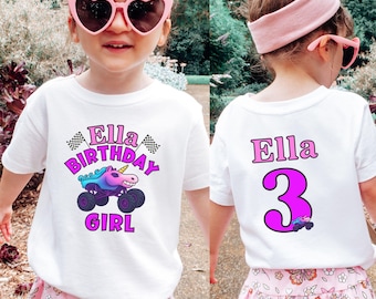 Girl's Special Third Birthday Unicorn Monster Truck Jam Pink Rainbow Birthday Party T-Shirt - Sparkle Crash Smash Three Year Old Girl