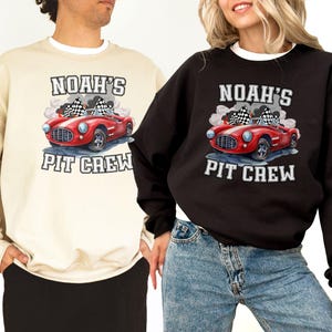 Niestandardowa nazwa Pit Crew Race Car Hot Cars Family Birthday Sweatshirt, Birthday Boy Dude Sweater Mom Dad Mimi Sibling, Retro Bday Bash, prezent dla