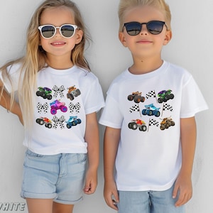 sibling matching shirt. Racing monster truck jam shirts. Cool kid vibe ready for any car or truck show, monster truck birthday, or a fun unique gift for any child. Brother and sister cousin monster truck shirts. Cool kids club shirt.