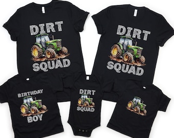 Green Tractor Birthday Shirt: Farm Party, Dirt Squad Matching Family T-Shirts - Boys Birthday Deere Theme Tractor Watercolor Graphic