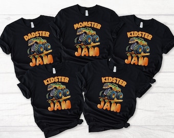 Momster Monster Truck Jam T-Shirt: Matching Family Birthday Party - Momster Jam Family Matching Black Shirts With Big Monster Truck Graphic