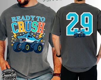 Ready To Crush Monster Truck Tee, Family Matching Comfort Colors T-Shirt, Shark and Unicorn Theme Shirt, Retro Old School Style Truck Tee