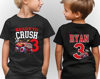 Monster Truck Boy's Birthday T-Shirt: Custon 2-Sided Name Number
