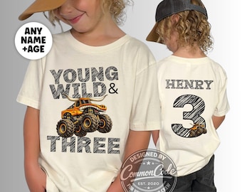 Young Wild and Three Monster Truck Shirt, 3 Year Old Boy Shirt, 3rd Toddler Birthday Party Tee, Three Toddler Shirt, Third Birthday Boy Gift