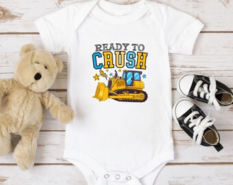 Childs Baby Bodysuit Bulldozer Ready To Crush Family T-Shirts,  Construction Birthday Outfit, Toddler Boy Gift, Kids Tractor Tee Cute