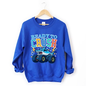 Monster Truck Jam Sparkle Unicorn Sweatshirt, Kids Birthday Party Pink Rainbow Colors Smash Stars Lightning Bolt Family Match Boy Girl Mom image 12