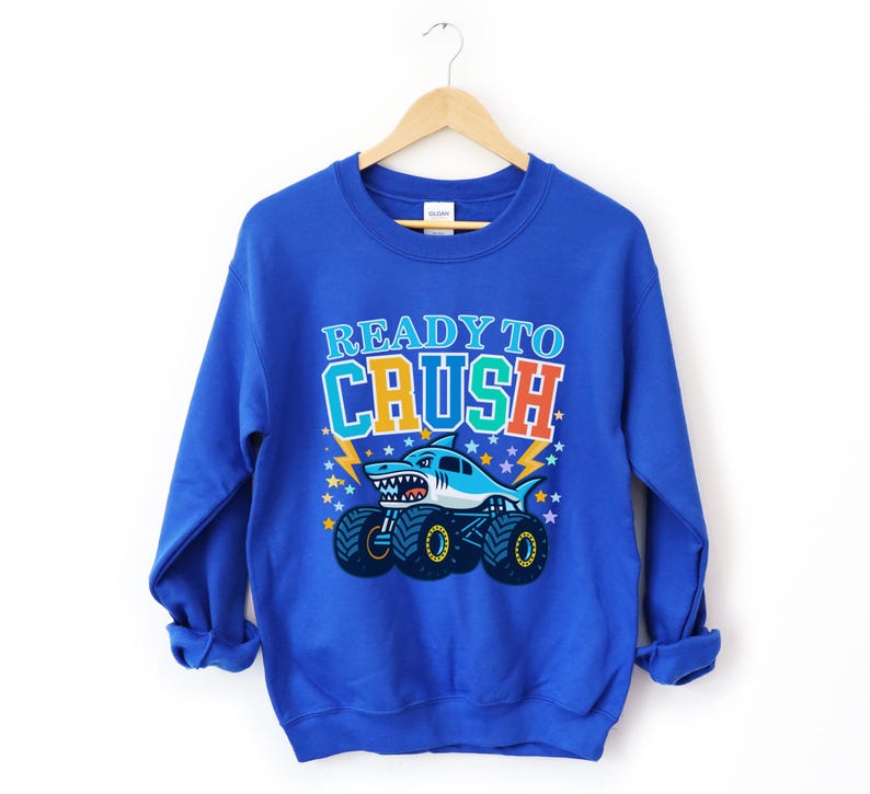 Monster Truck Jam Sparkle Unicorn Sweatshirt, Kids Birthday Party Pink Rainbow Colors Smash Stars Lightning Bolt Family Match Boy Girl Mom image 12