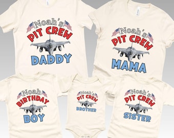 Military Family Boys Birthday Party T-Shirt - Custom 2-Sided Shirt - Fighter Jet Airplane Theme 4th of July Summer Birthday celebration