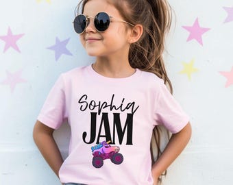 Custom Name Girl Monster Truck Jam Shirts • Birthday Girl Party Matching Outfits