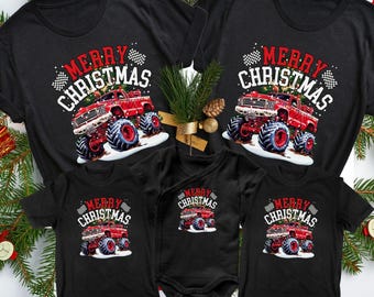 Camiseta familiar navideña de Monster Truck: Camiseta Holiday Car Jam