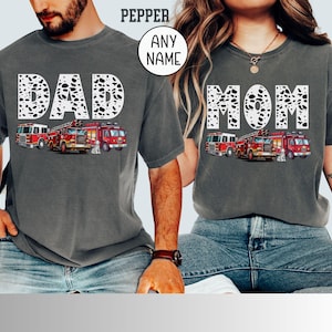 Dalmation Fire Dog Custom Name Print T-Shirt - Fire Truck Mama Comfort Colors T-Shirt: Custom Mothers Day Gift - Family Firetruck Shirts