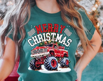 Camiseta navideña de Monster Truck: camiseta navideña familiar a juego