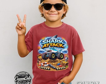 Shark Attack Monster Truck Shirt for Boys, Monster Truck Jam Tee, Shark Graphic Shirt, Racing Theme Outfit, Family Matching Party Shirt