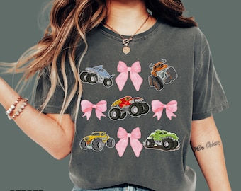 Camiseta con lazo rosa de Monster Truck Jam: camiseta de colores cómodos a juego para mamá y yo