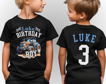 Third Birthday Boys Tractor Theme Boy Celebration Event Party T-Shirt: Family Crew Friends Relatives Matching Shirts Front Back Print Tee